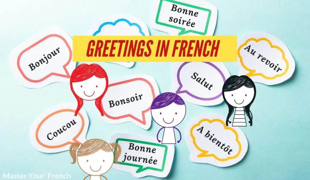 illustration various french greetings words