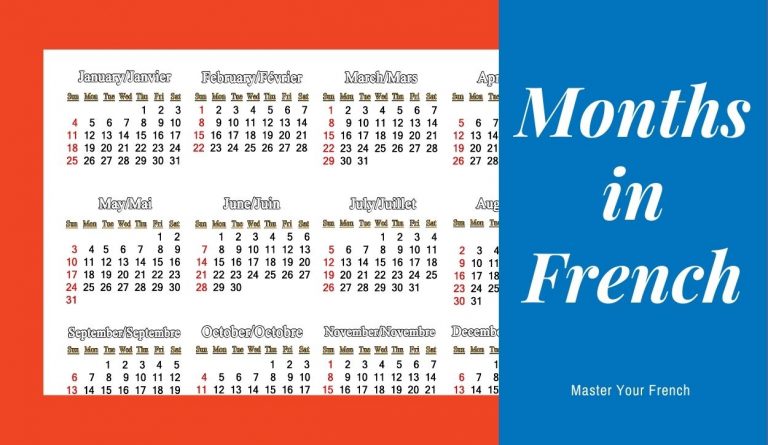 calendar months year in french translated english