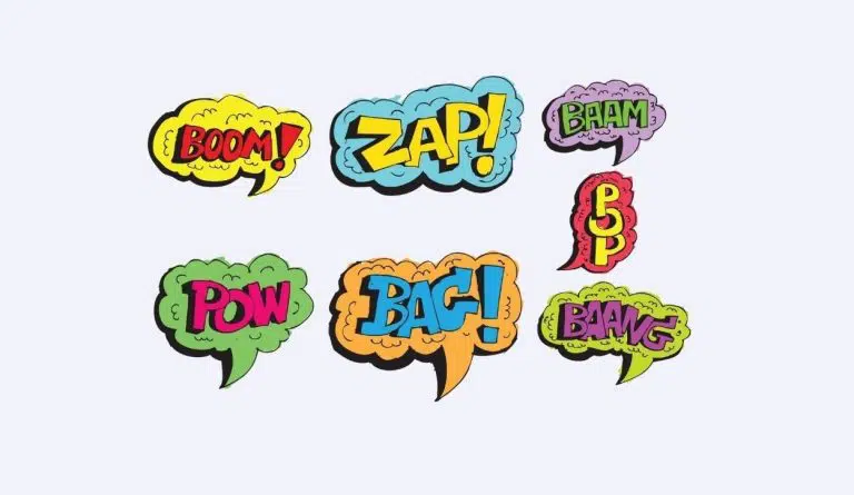 onomatopoeia words sounds boom zap baang pop pow