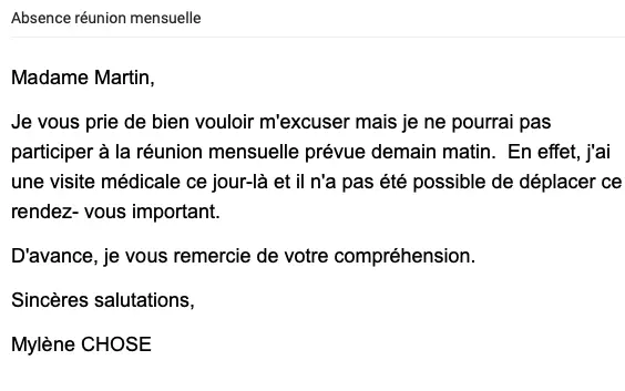 job application letter in french language