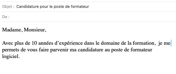 job application letter in french language