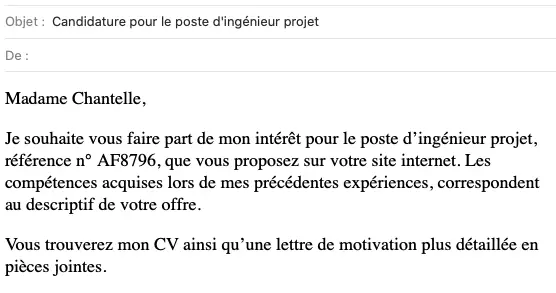 job application letter in french language
