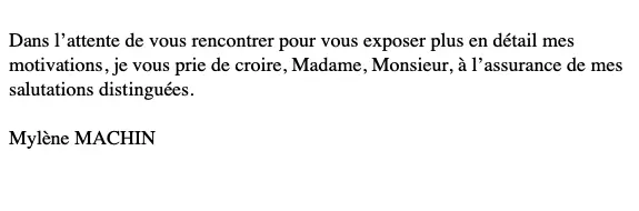 job application letter in french language